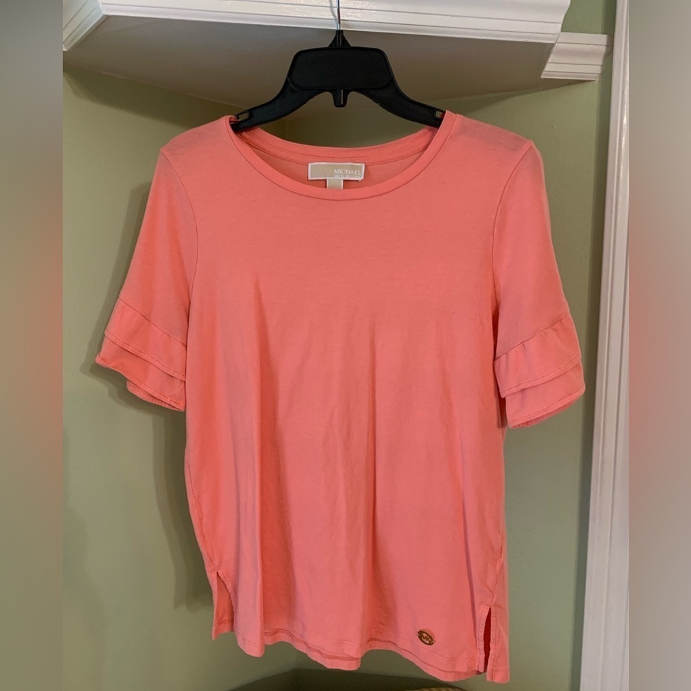 Michael Kors Peach/Coral Short Ruffled Bell Sleeve Top Size Medium